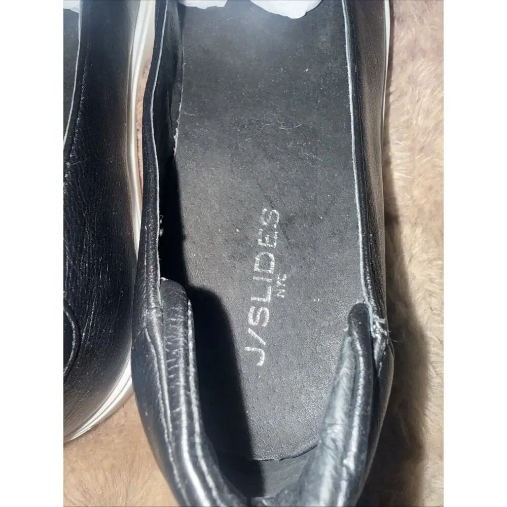 New J/Slides NYC black and white leather loafers, Slide On Shoes , size 11M